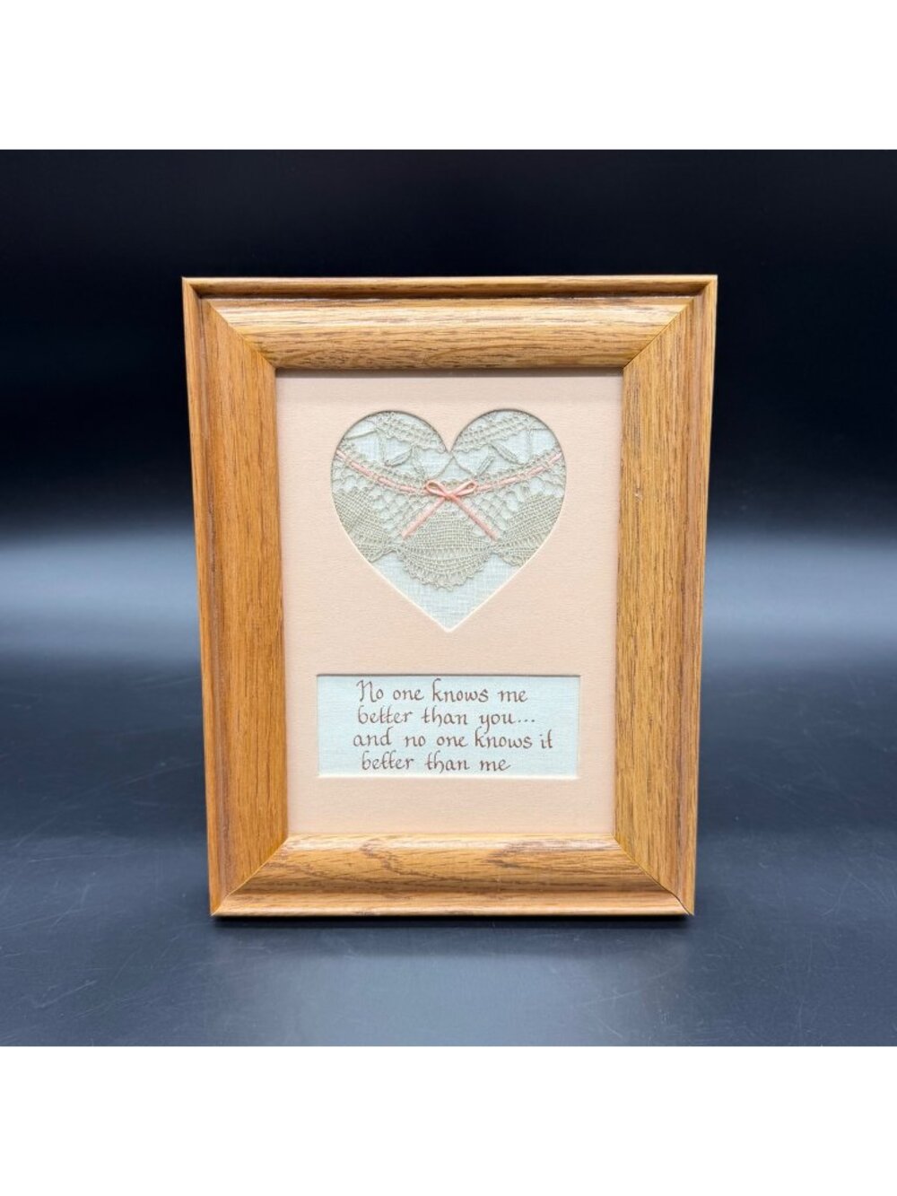 Vintage Heart Decor Crocheted Lace Peach Love Romance 1980s Picture Cottagecore